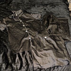 Cute Black Satin Pajama Set